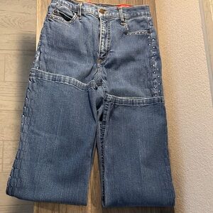 NYDJ Women's Blue Wide-Leg Tummy Tuck Jeans with rhinestone Accents, size 26/27